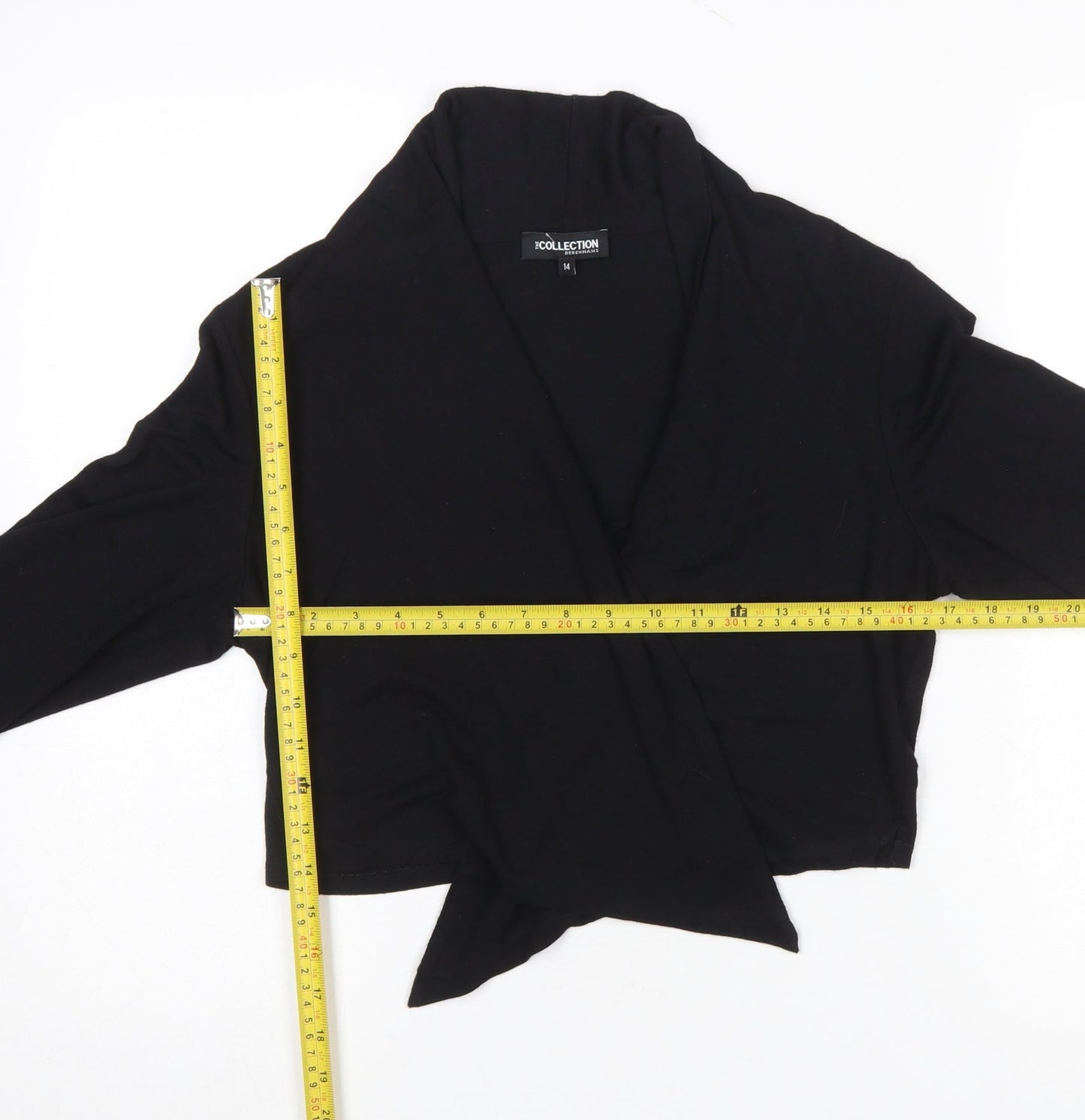 Debenhams Women’s Black Wrap Blouse Size 14 Long Sleeve Cotton Blend