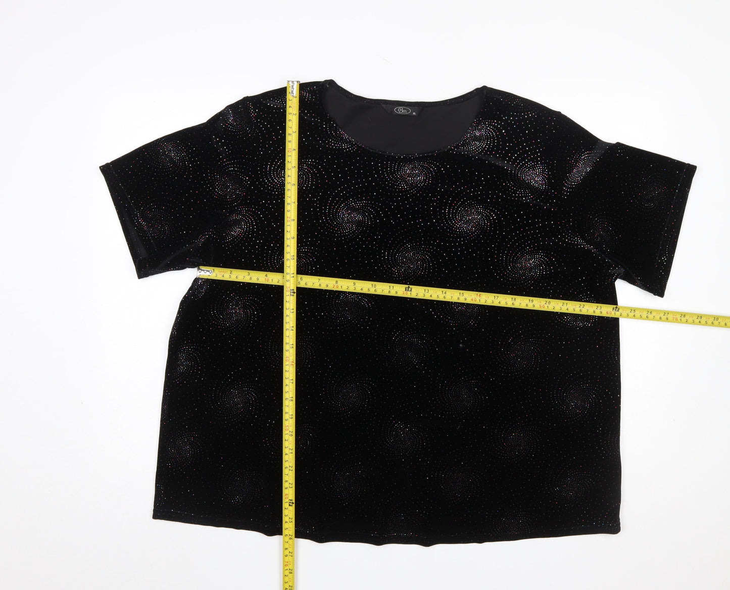 Bm Womens Black Glitter Velvet Short Sleeve T-Shirt XL