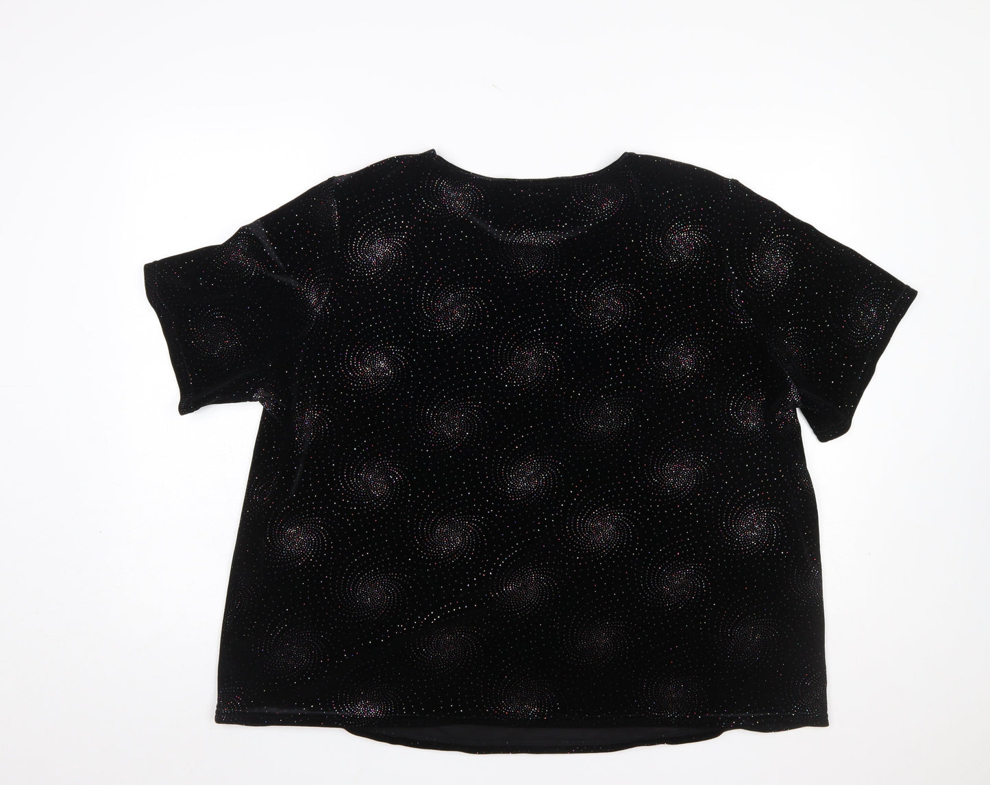 Bm Womens Black Glitter Velvet Short Sleeve T-Shirt XL