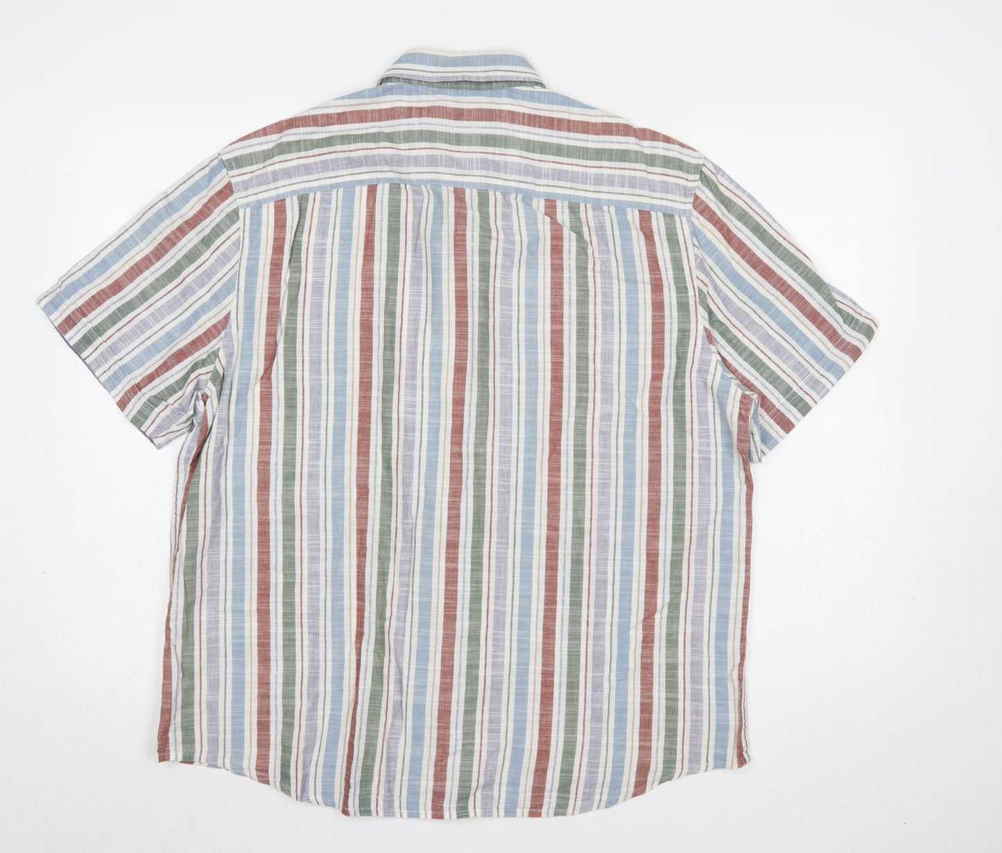 Marks and Spencer Men's Multicoloured Striped Cotton Short Sleeve Shirt Size L