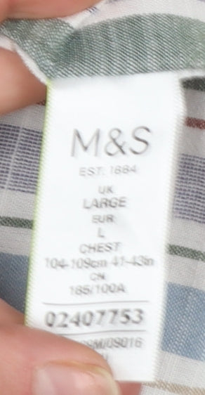 Marks and Spencer Men's Multicoloured Striped Cotton Short Sleeve Shirt Size L