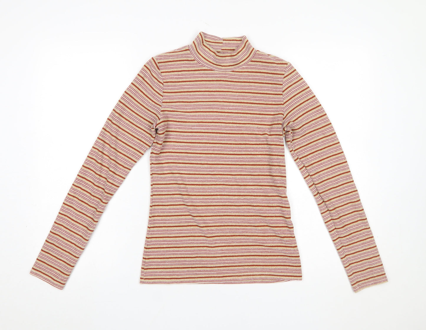 Next Women's Multicoloured Striped Roll Neck Long Sleeve Jersey Top Size 6