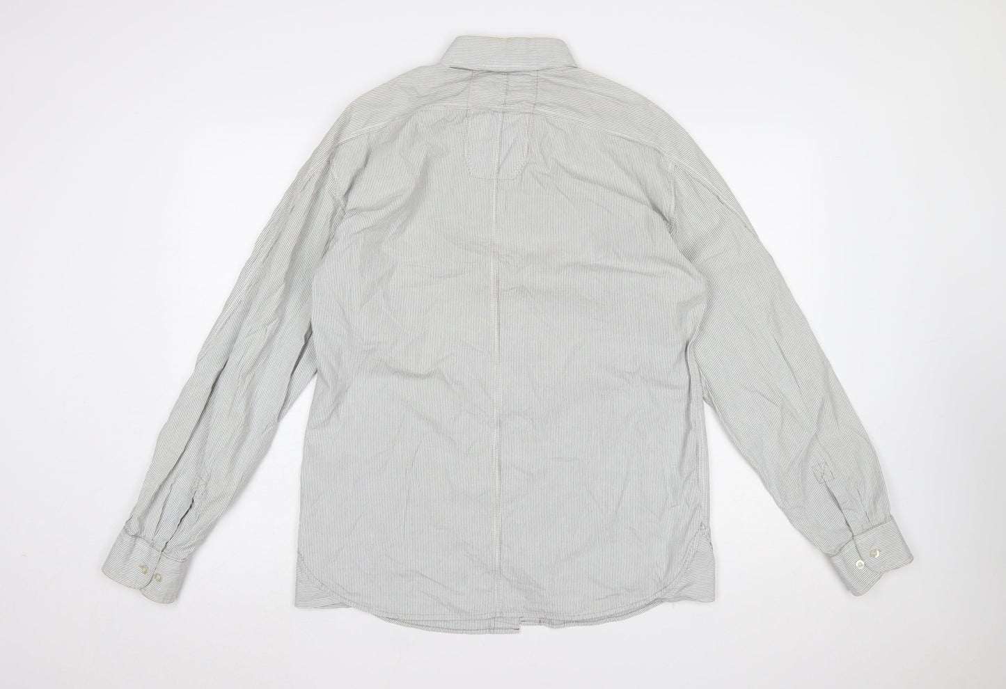 FCUK Mens Grey Striped Cotton Long Sleeve Button-Up Shirt M
