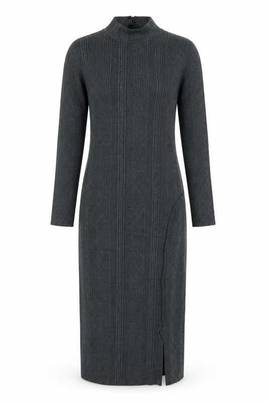 New Look Women Grey Ribbed High Neck Long Sleeve Bodycon Midi Dress UK 10