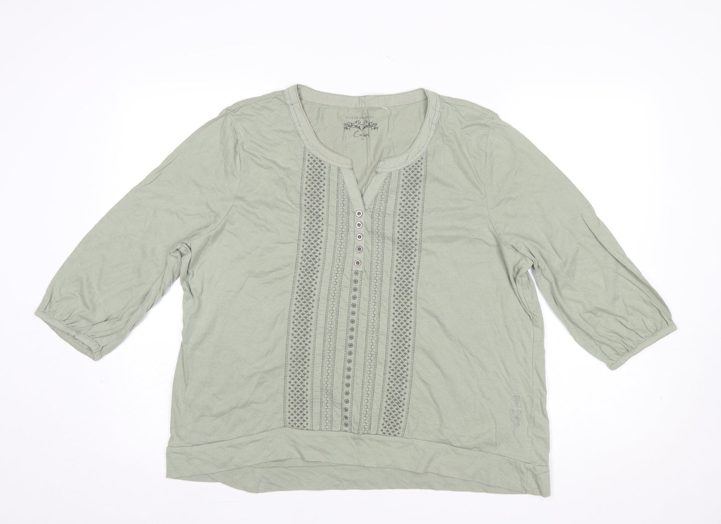 David Emanuel Women’s Green Cotton 3/4 Sleeve Tunic Blouse Size 20
