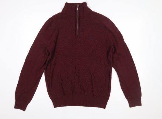 Crew Clothing Men’s Red 1/2 Zip High Neck Cotton Cashmere Jumper L
