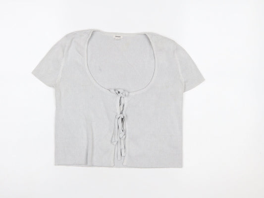 Garage Women’s Grey Cropped Tie Front Ribbed Knit Short Sleeve Top Size S