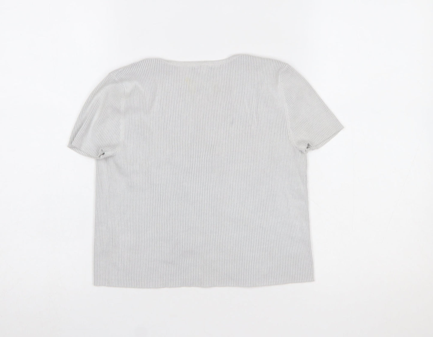 Garage Women’s Grey Cropped Tie Front Ribbed Knit Short Sleeve Top Size S