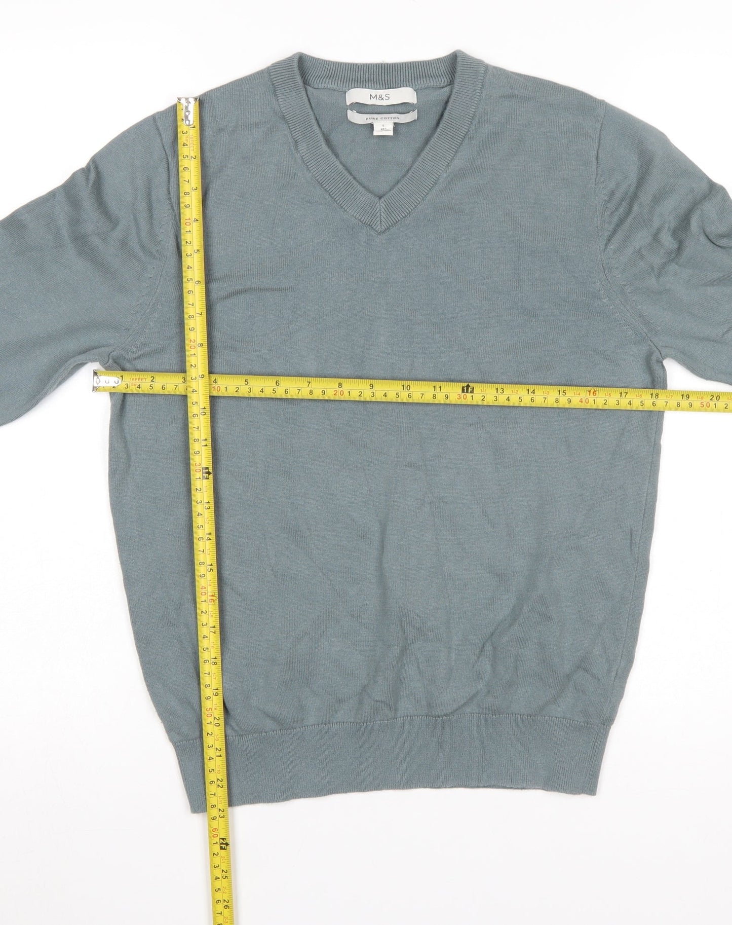 Marks and Spencer Men’s Grey V-Neck Pure Cotton Jumper Size S Regular