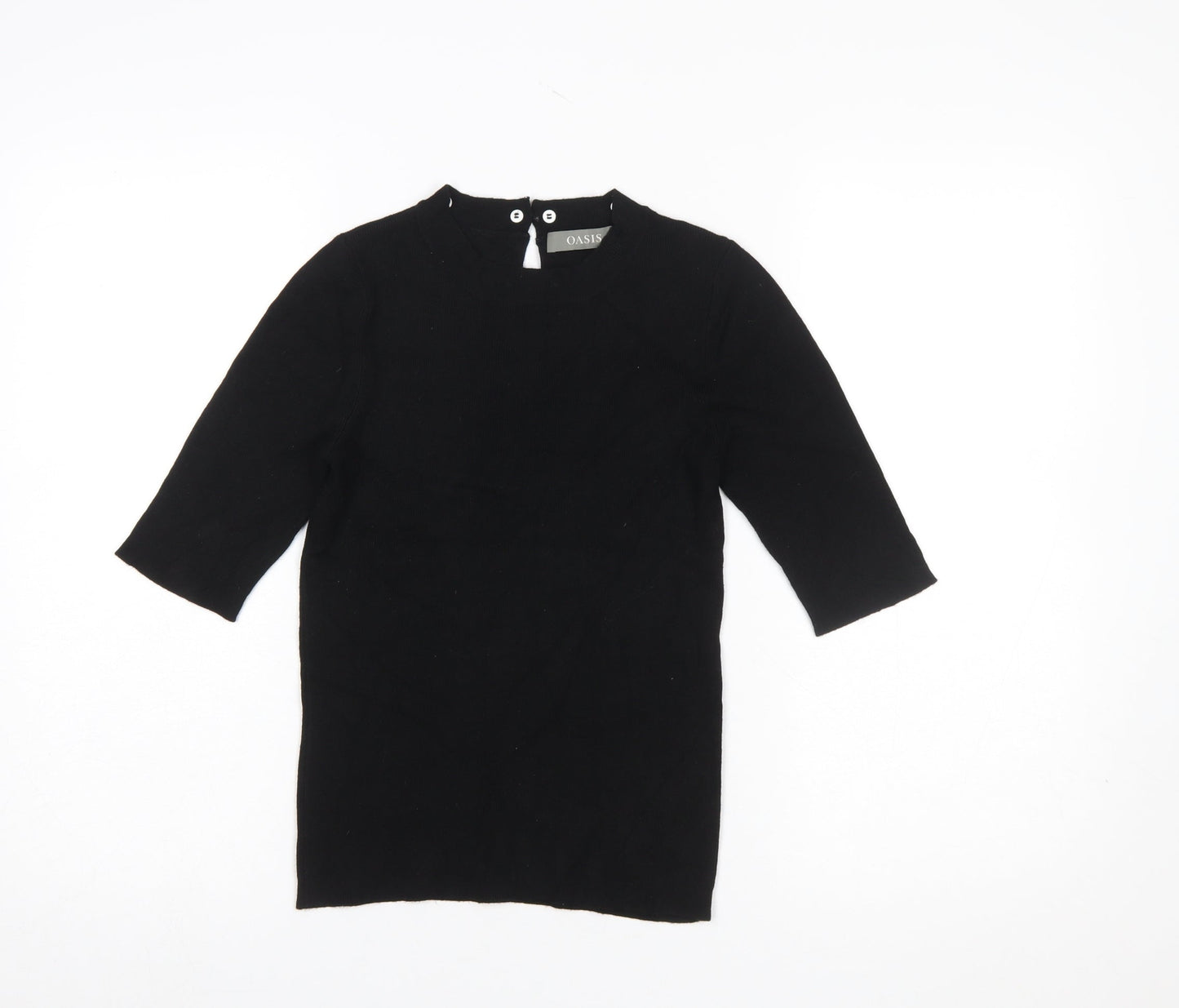 Oasis Women Black Knit Crew Neck 3/4 Sleeve Blouse Size 8