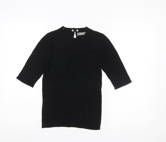 Oasis Women Black Knit Crew Neck 3/4 Sleeve Blouse Size 8