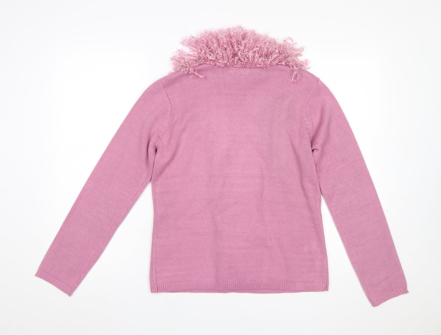 South Lodge Women's Pink Feather Trim Pullover Jumper S/M Acrylic Knit