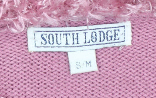 South Lodge Women's Pink Feather Trim Pullover Jumper S/M Acrylic Knit