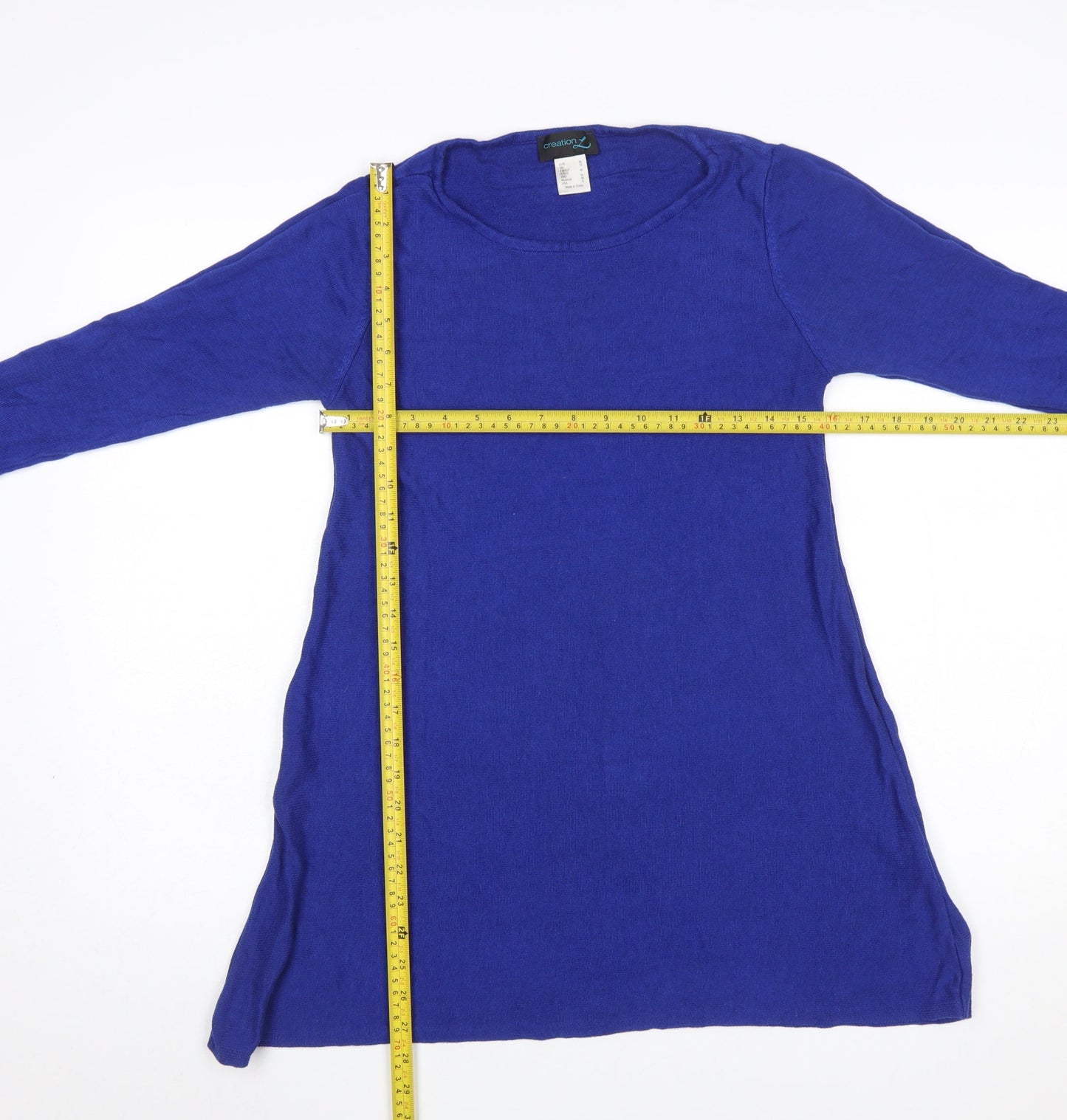 Creation L Women Blue Size 12 Tunic Knit Long Sleeve Jumper