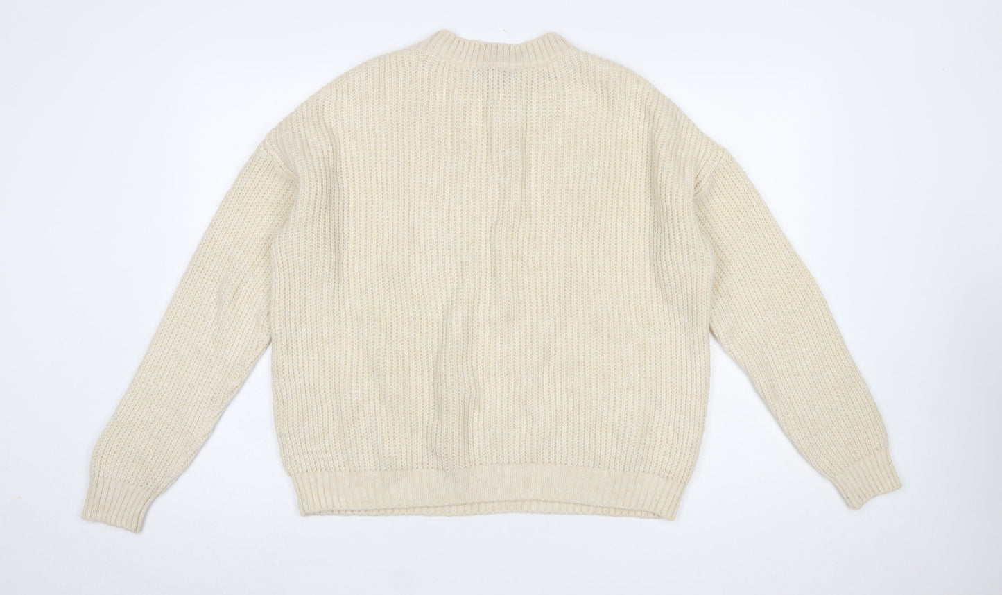 Next Women Ivory Rhinestone Knit Chunky Pullover Jumper Size M