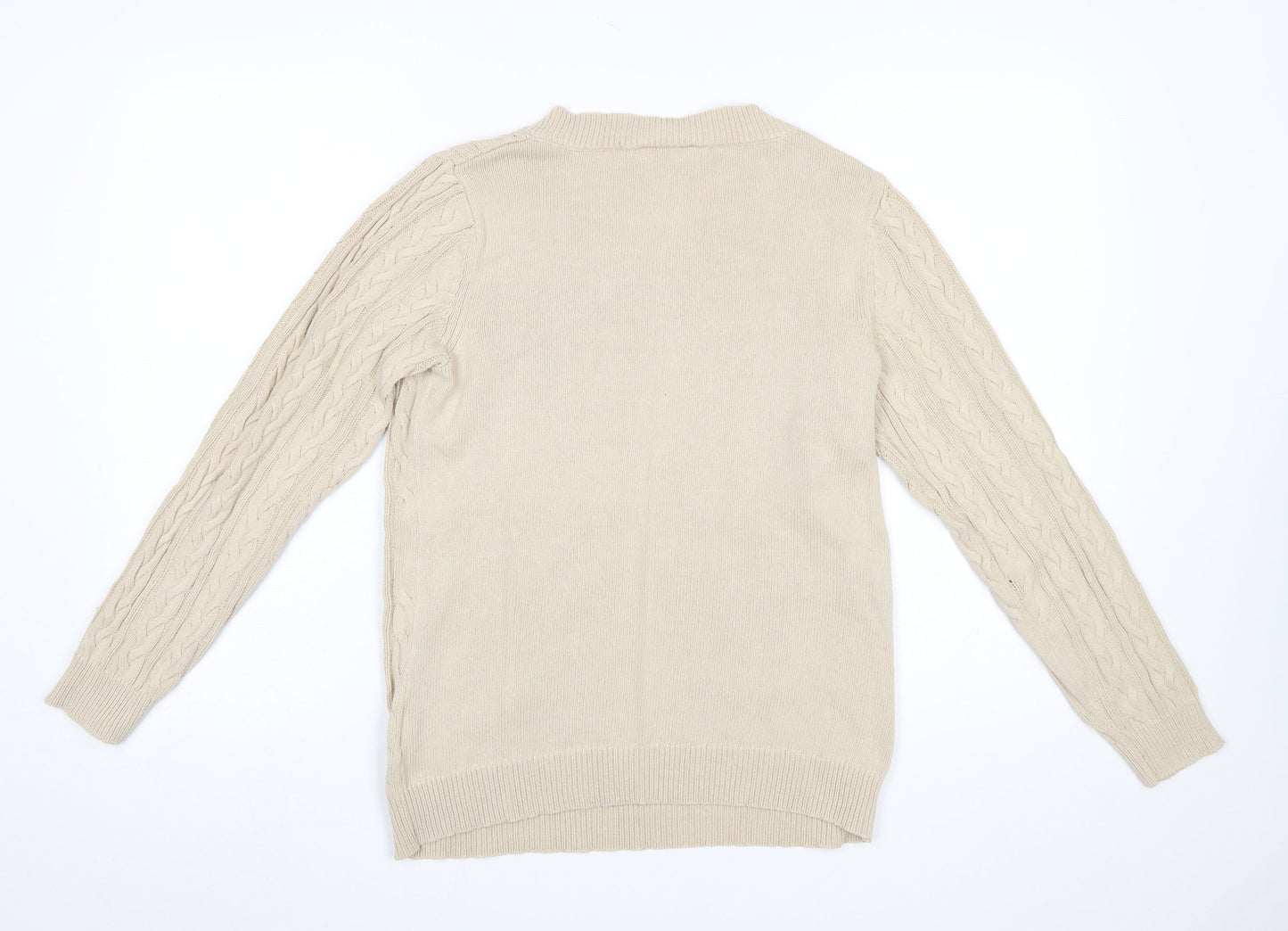 Collection L Women Beige Cable-Knit V-Neck Cotton Jumper Size 12
