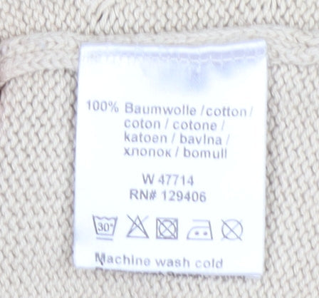 Collection L Women Beige Cable-Knit V-Neck Cotton Jumper Size 12