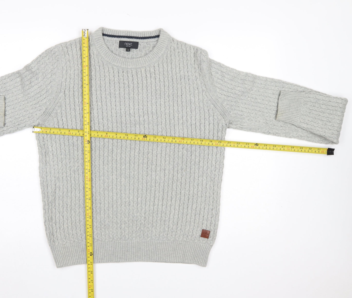 Next Men’s Grey Cable Knit Crew Neck Jumper Size S