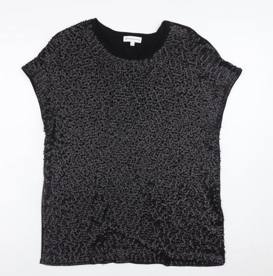 Warehouse Womens Black Sequin Short Sleeve Party T-Shirt UK 12