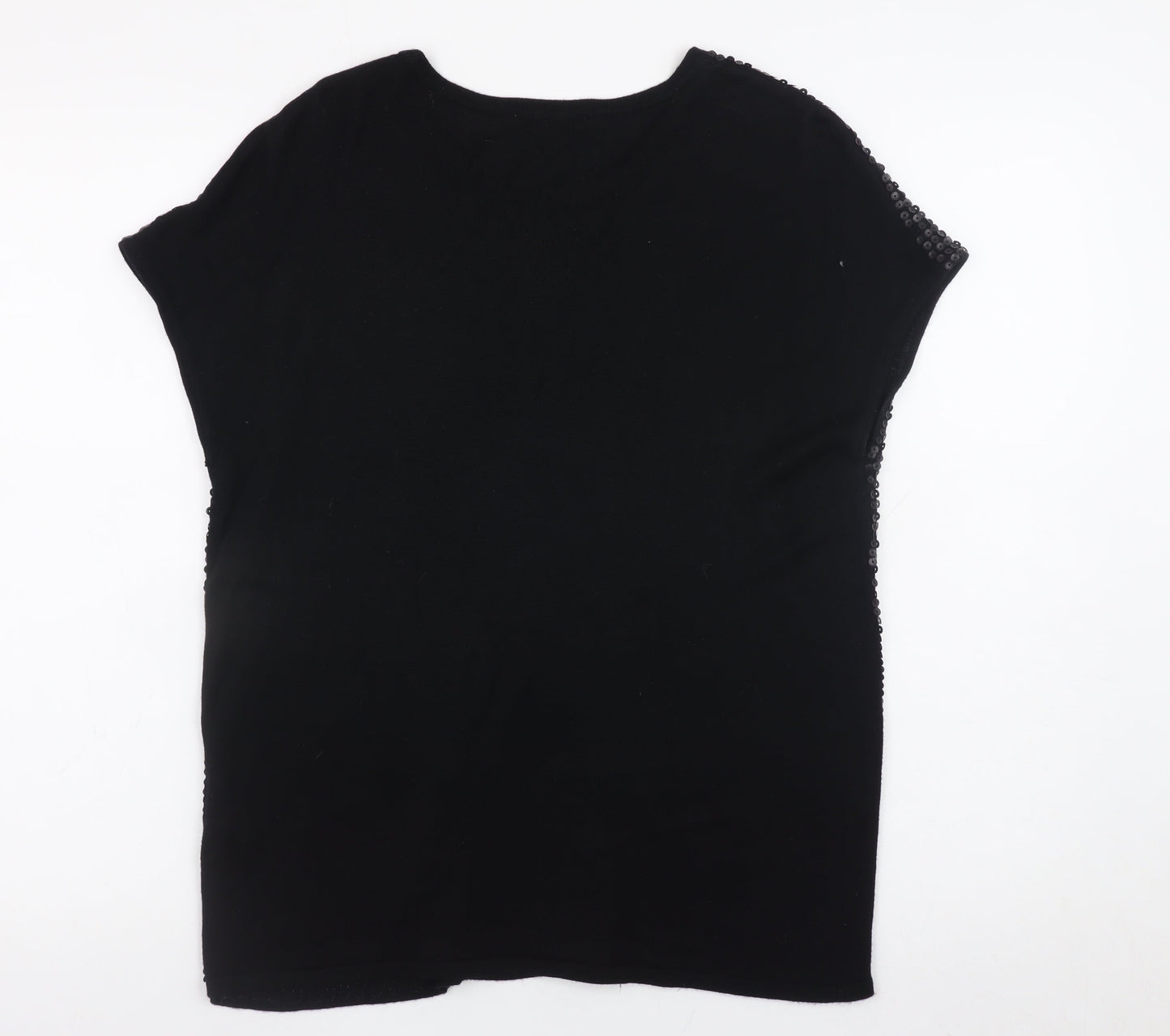Warehouse Womens Black Sequin Short Sleeve Party T-Shirt UK 12