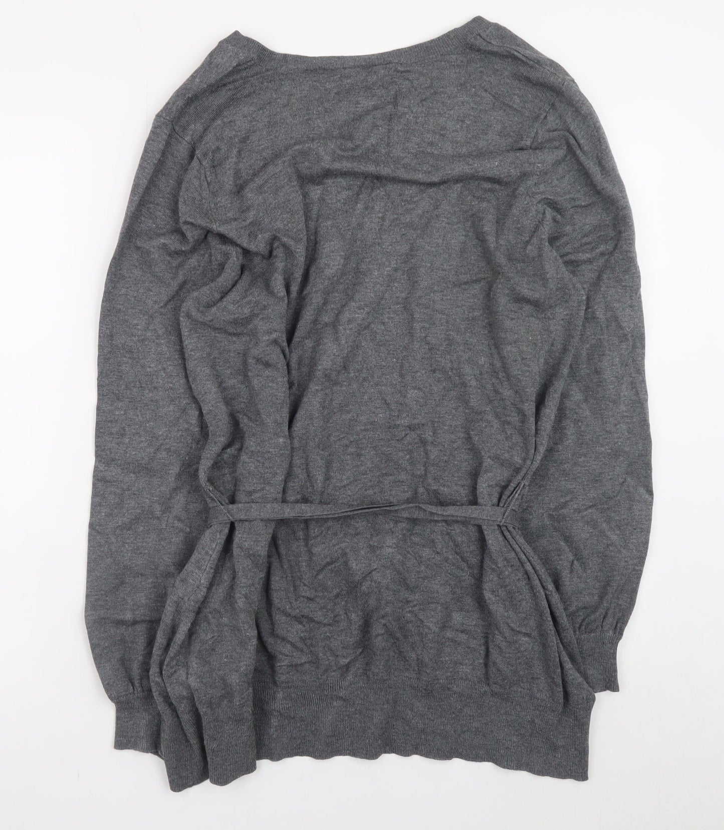 BHS Women Grey V-Neck Long Sleeve Belted Jumper Size 20