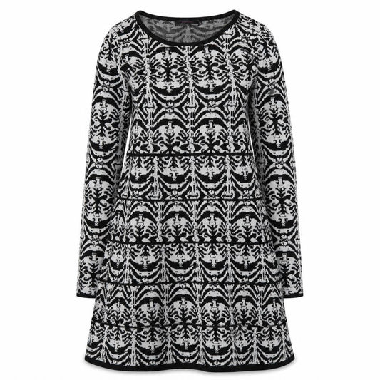 Cristina Women Black Geometric Knit A-Line Dress M Long Sleeve