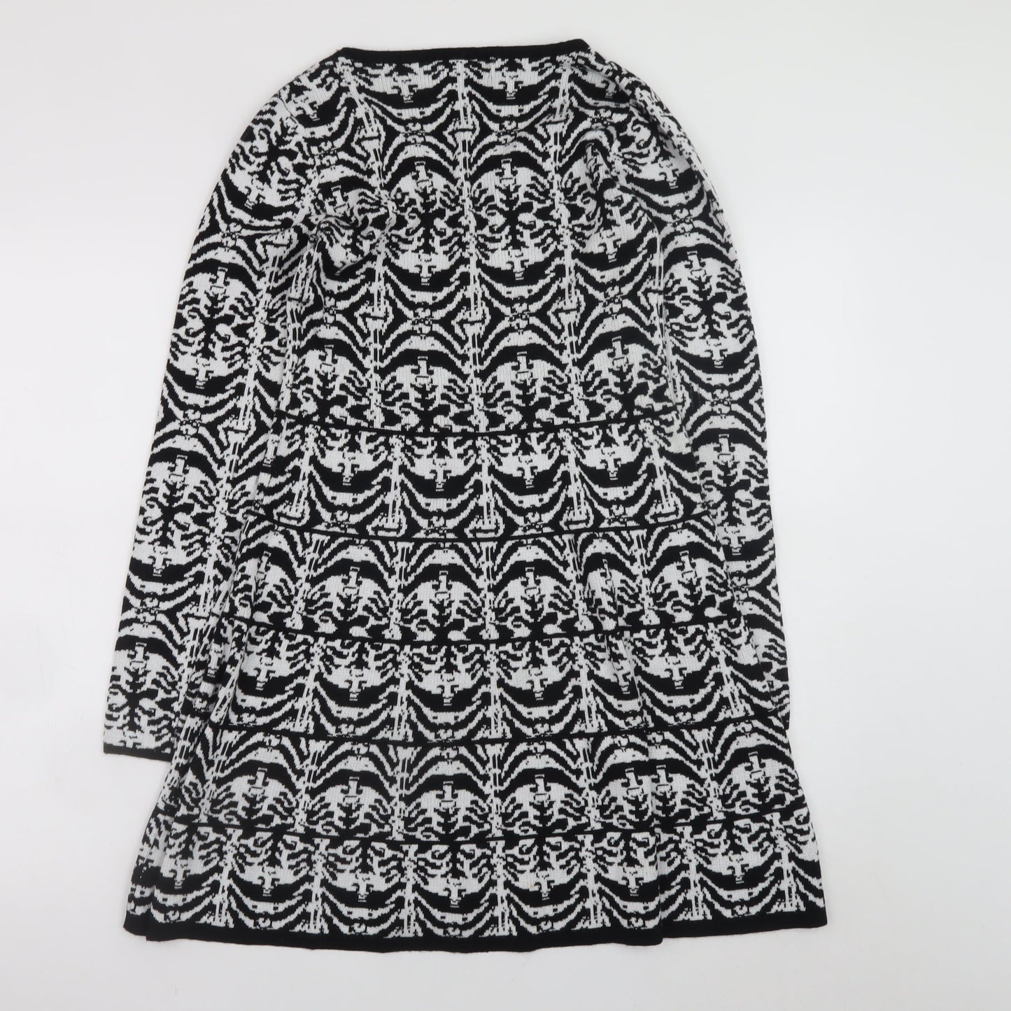 Cristina Women Black Geometric Knit A-Line Dress M Long Sleeve