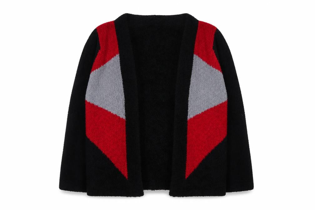 Next Womens Black Red Grey Geometric Cardigan Small Knitwear