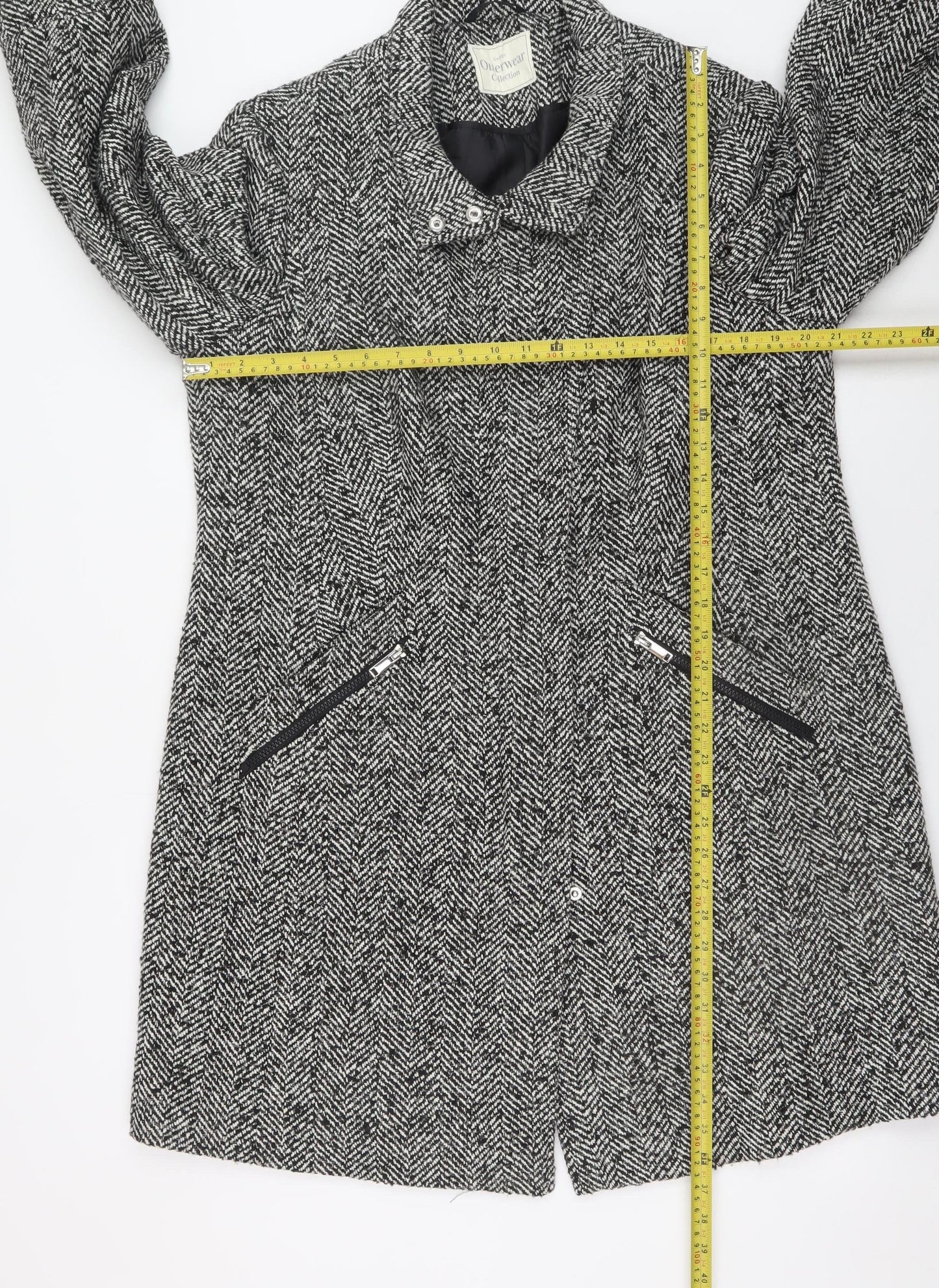 George Women’s Grey Herringbone Long Coat Size 18 Lined Tweed Overcoat