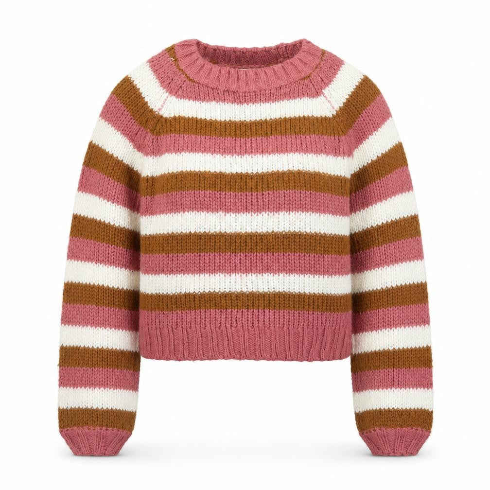 Sinsay Women’s Pink Brown Striped Chunky Knit Pullover Jumper M