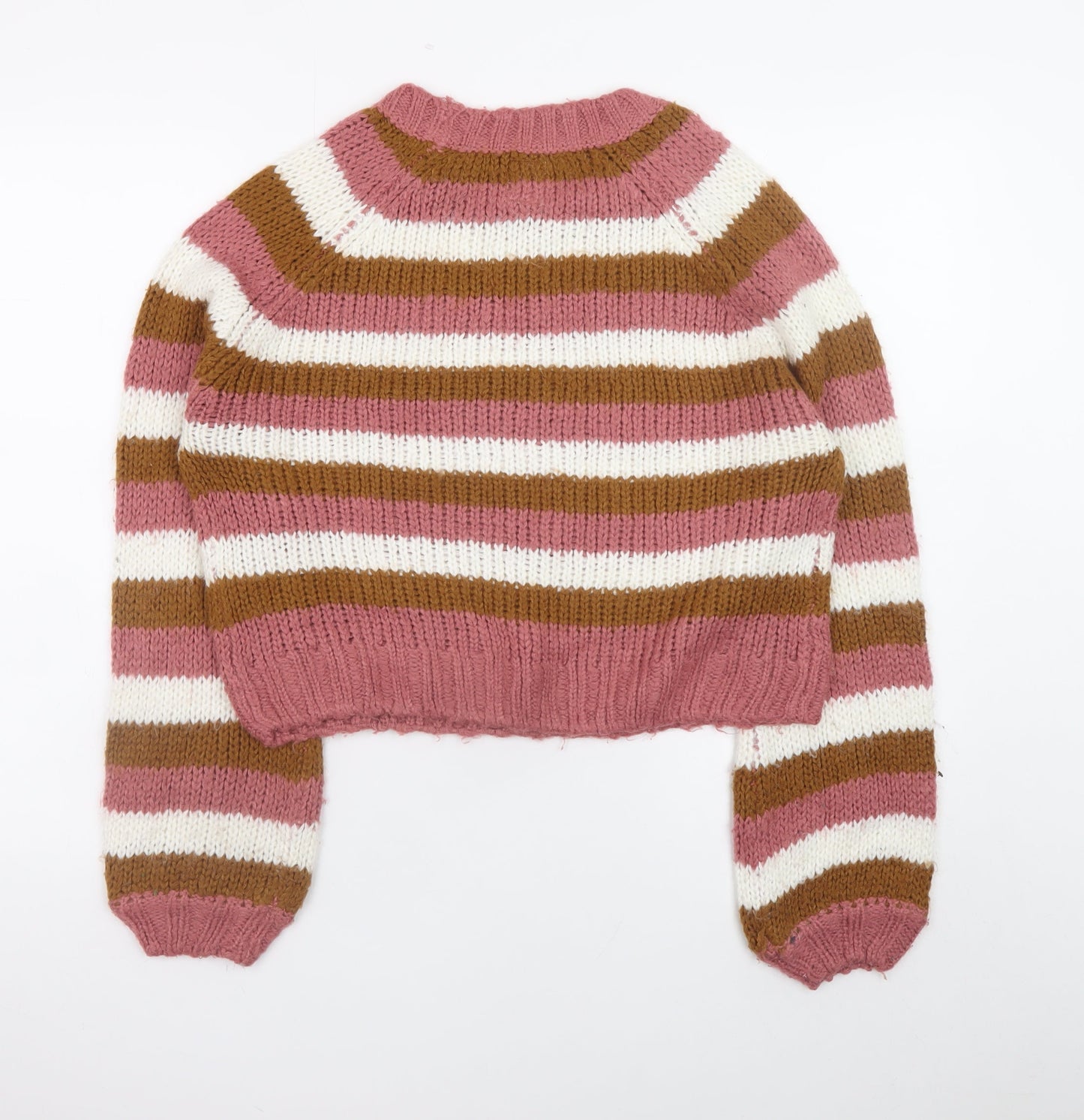 Sinsay Women’s Pink Brown Striped Chunky Knit Pullover Jumper M