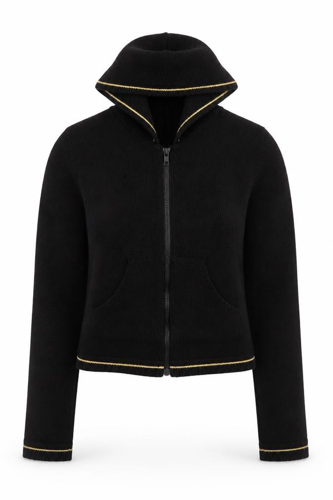 Pimkie Women’s Black Full Zip Hooded Knit Jumper Size 4