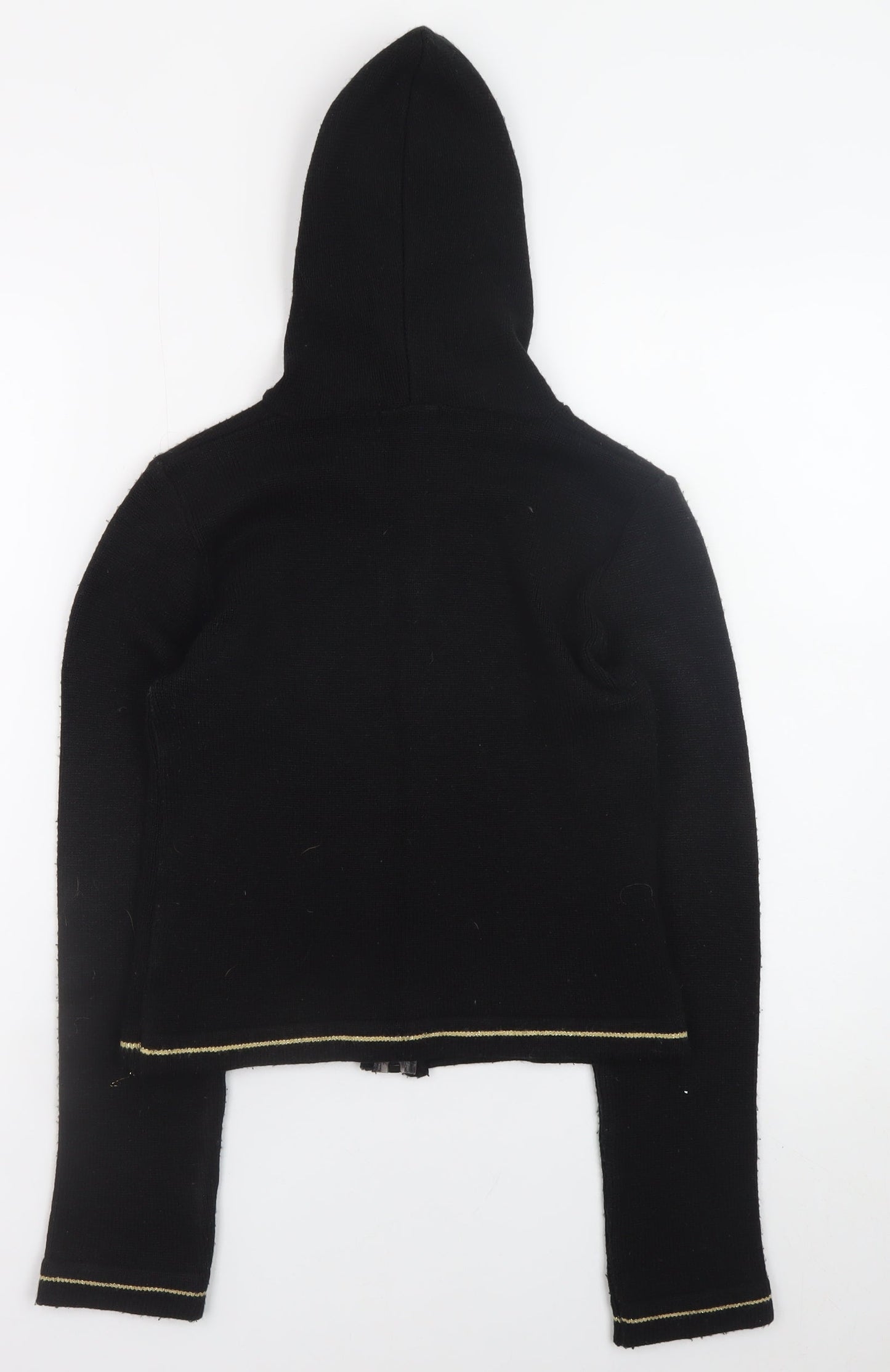 Pimkie Women’s Black Full Zip Hooded Knit Jumper Size 4
