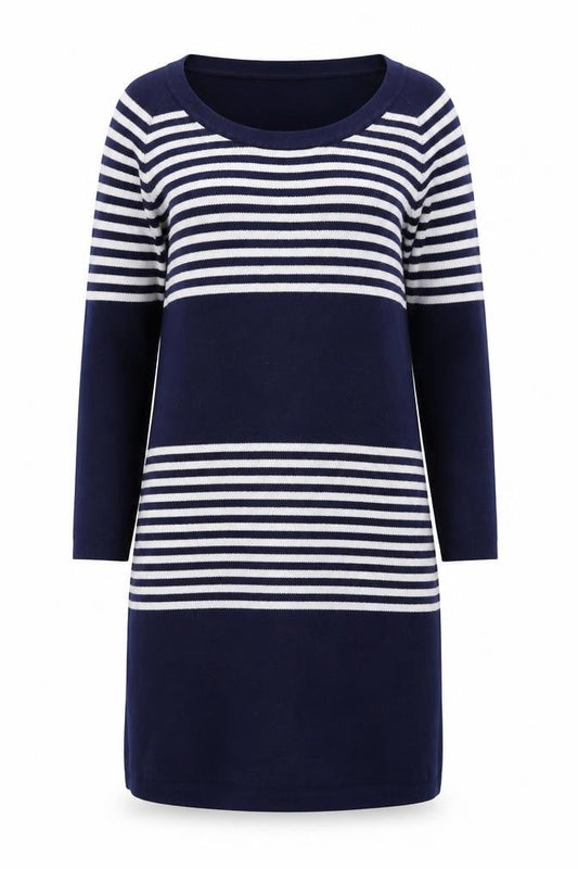Great Plains Women Blue Striped Jumper Dress L Knit Casual
