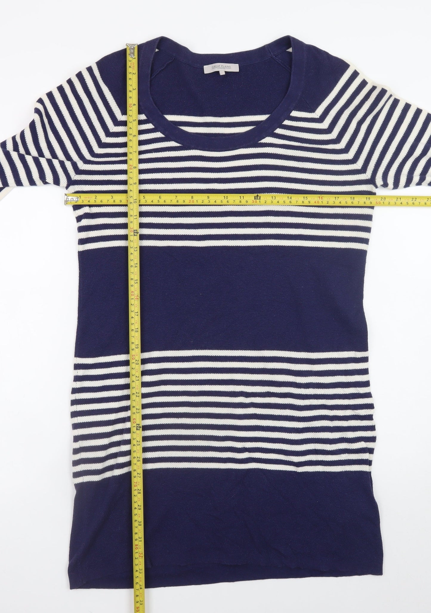 Great Plains Women Blue Striped Jumper Dress L Knit Casual