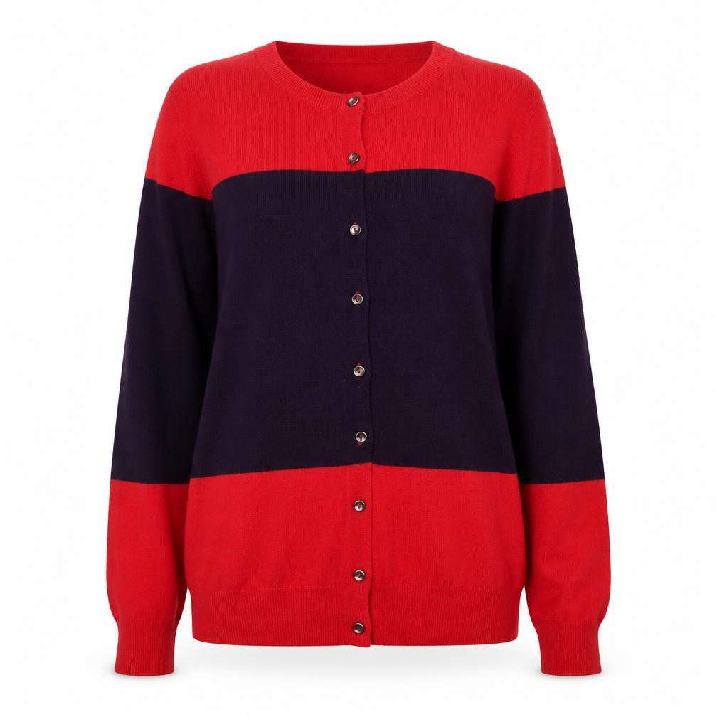 Marks & Spencer Women Red & Purple Colour Block Cardigan Size 16