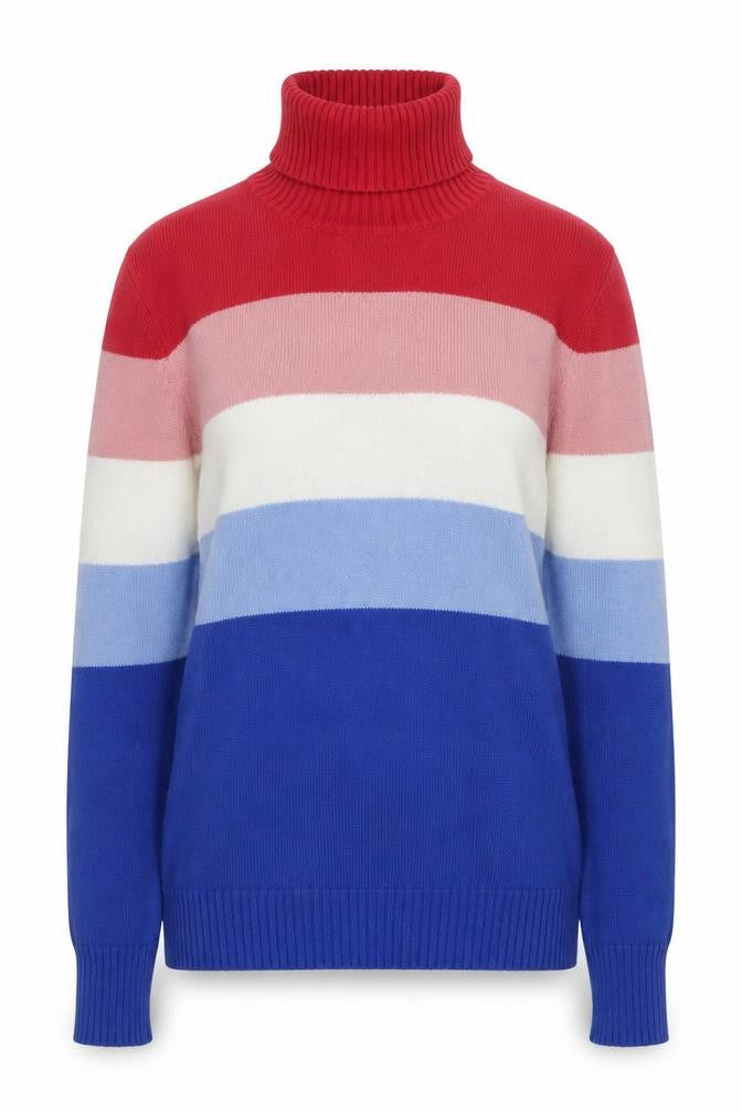 Parke & Ronen Women's Multicoloured Roll Neck Stripe Cotton Jumper Size M