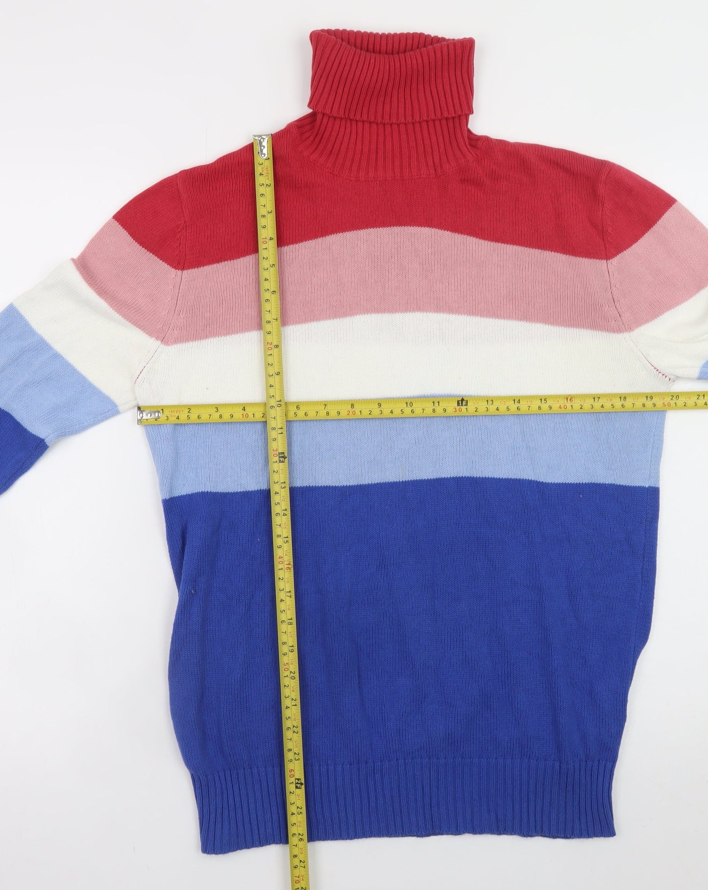 Parke & Ronen Women's Multicoloured Roll Neck Stripe Cotton Jumper Size M