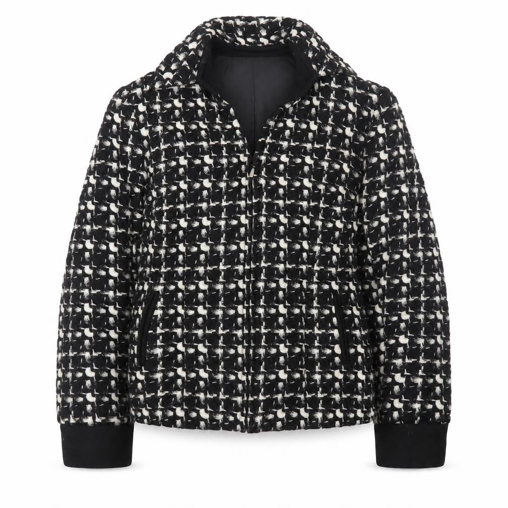 Marks & Spencer Per Una Women's Black Wool Tweed Zip Jacket Size 12