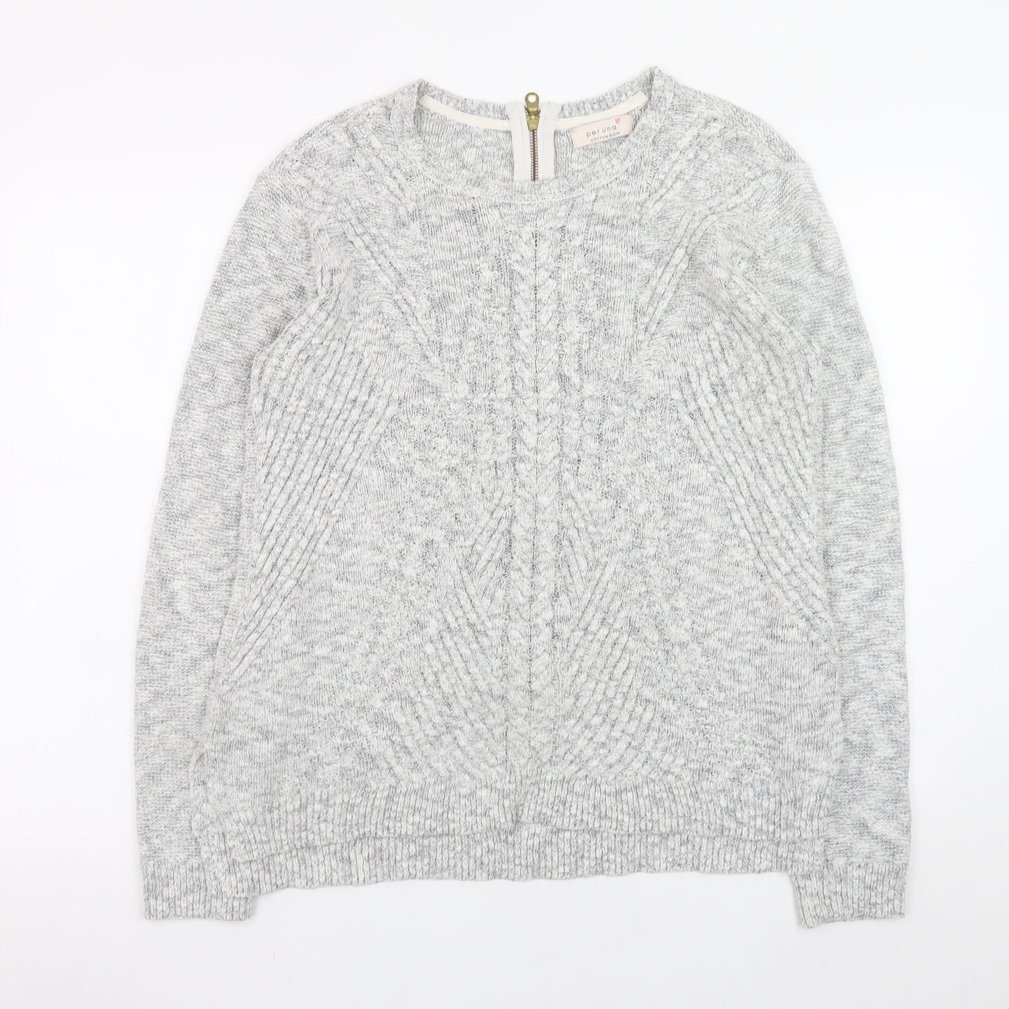 Marks and Spencer Women Grey Cable-Knit Jumper Size 14 Cotton Blend