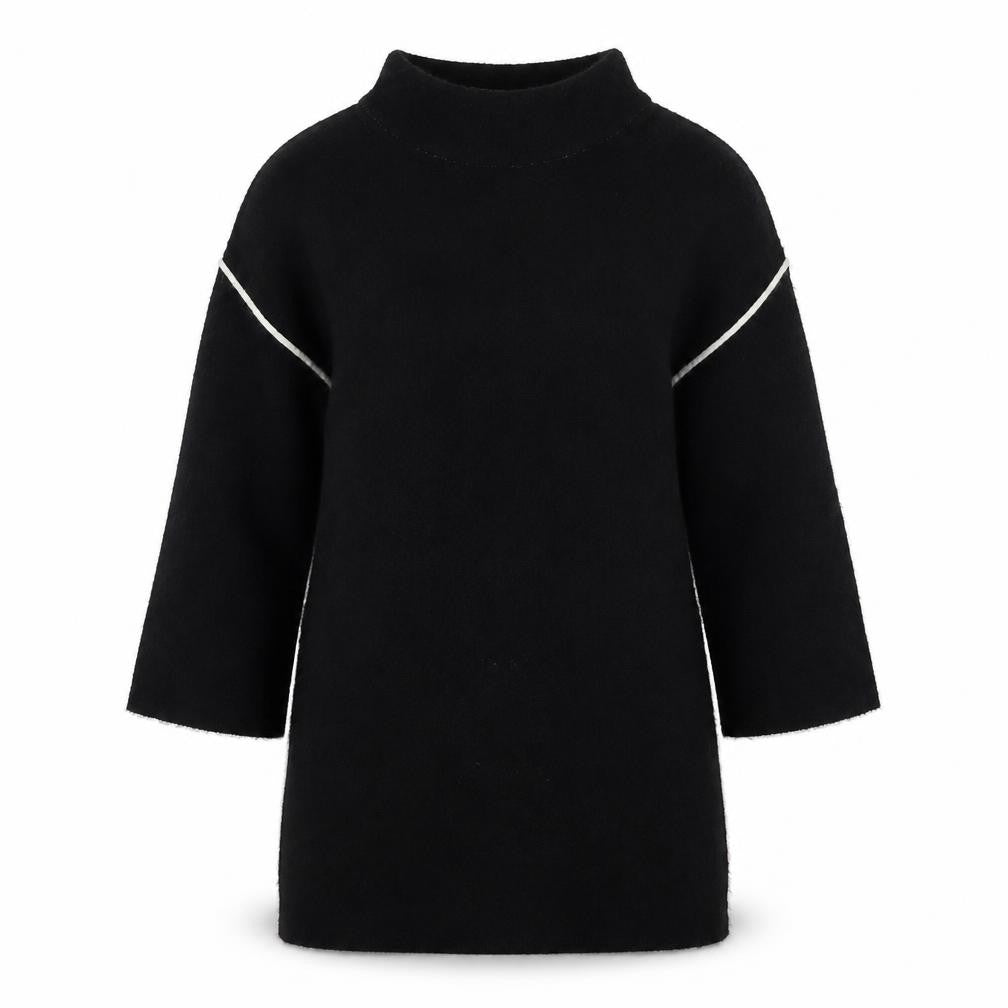 Sweewë Paris Women Black S Shift Knit 3/4 Sleeve High Neck Dress