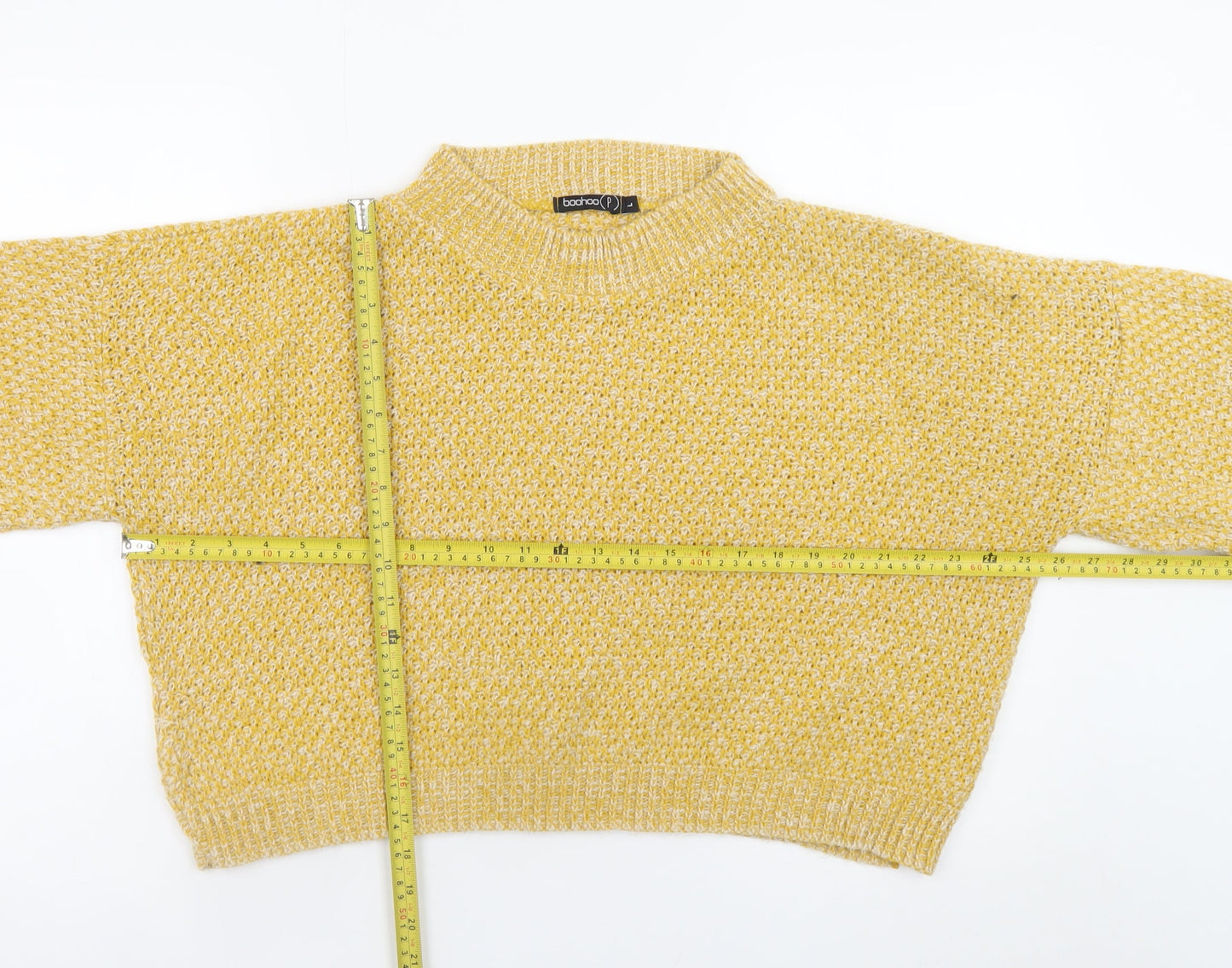 Boohoo Women Yellow Mock Neck Chunky Knit Pullover Jumper Size L