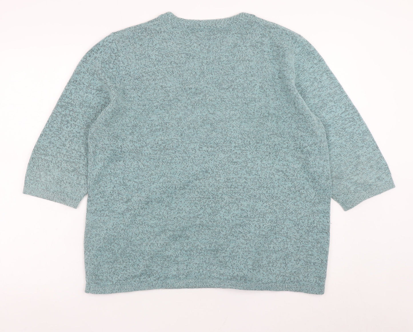 Damart Womens Green Embroidered V-Neck 3/4 Sleeve Jumper L 18/20