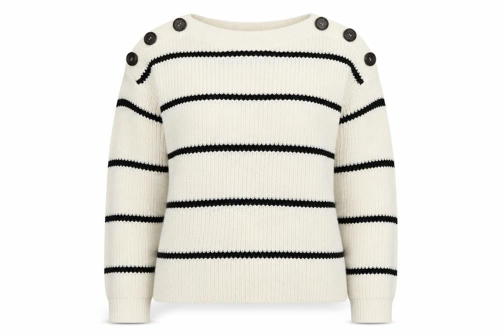 New Look Women Ivory Striped Button Shoulder Knit Jumper Size S