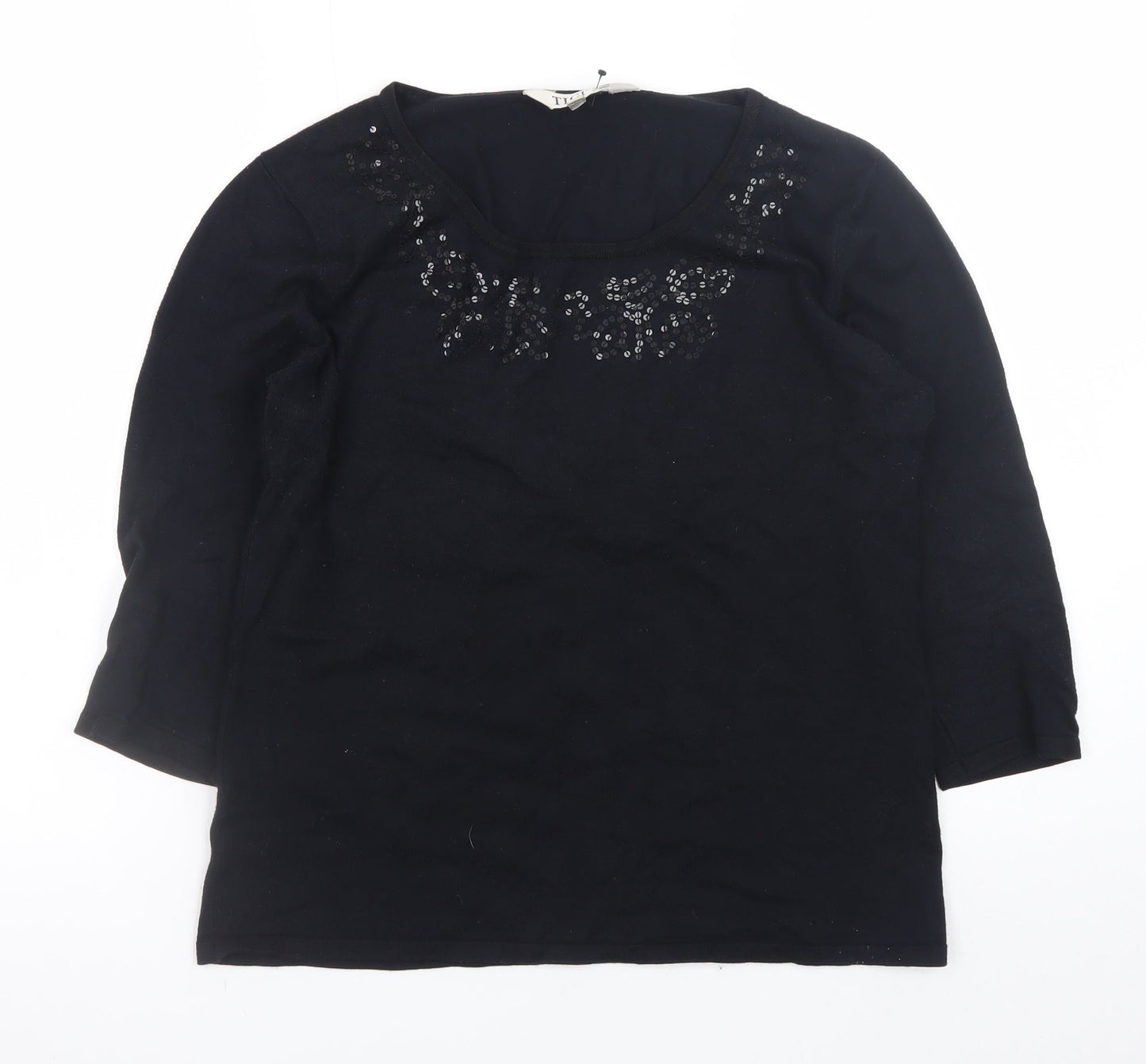 Tigi Wear Womens Black Sequin Scoop Neck Pullover Jumper Size 10/12