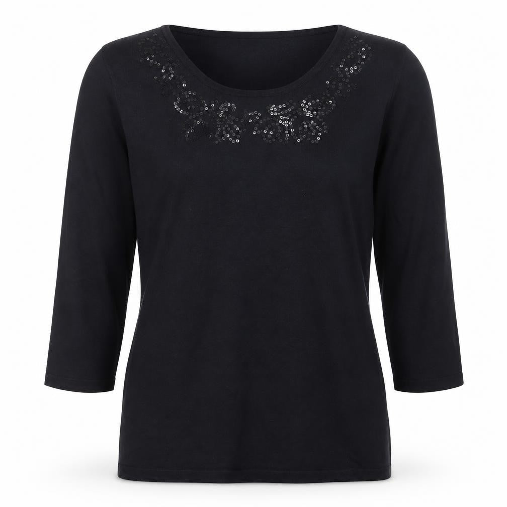 Tigi Wear Womens Black Sequin Scoop Neck Pullover Jumper Size 10/12