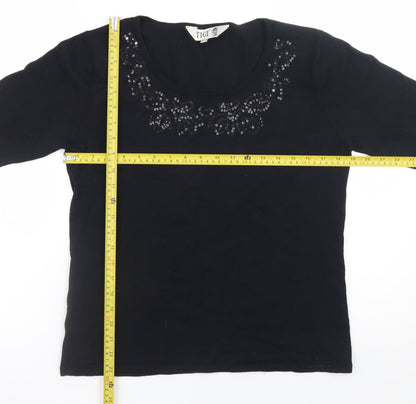 TIGI Womens Black Sequin Scoop Neck Pullover Jumper Size 10/12