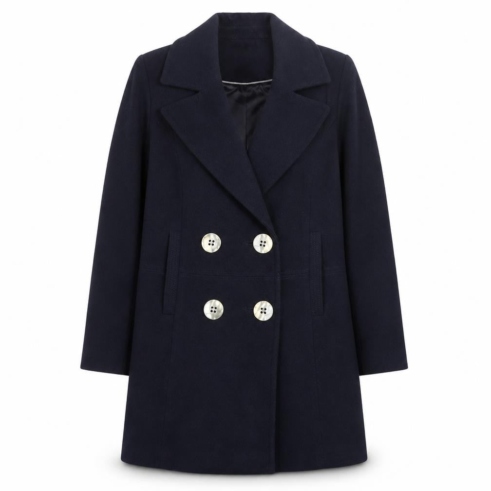 Wallis Womens Blue Pea Coat UK 8 Mid-Length Lined Buttoned