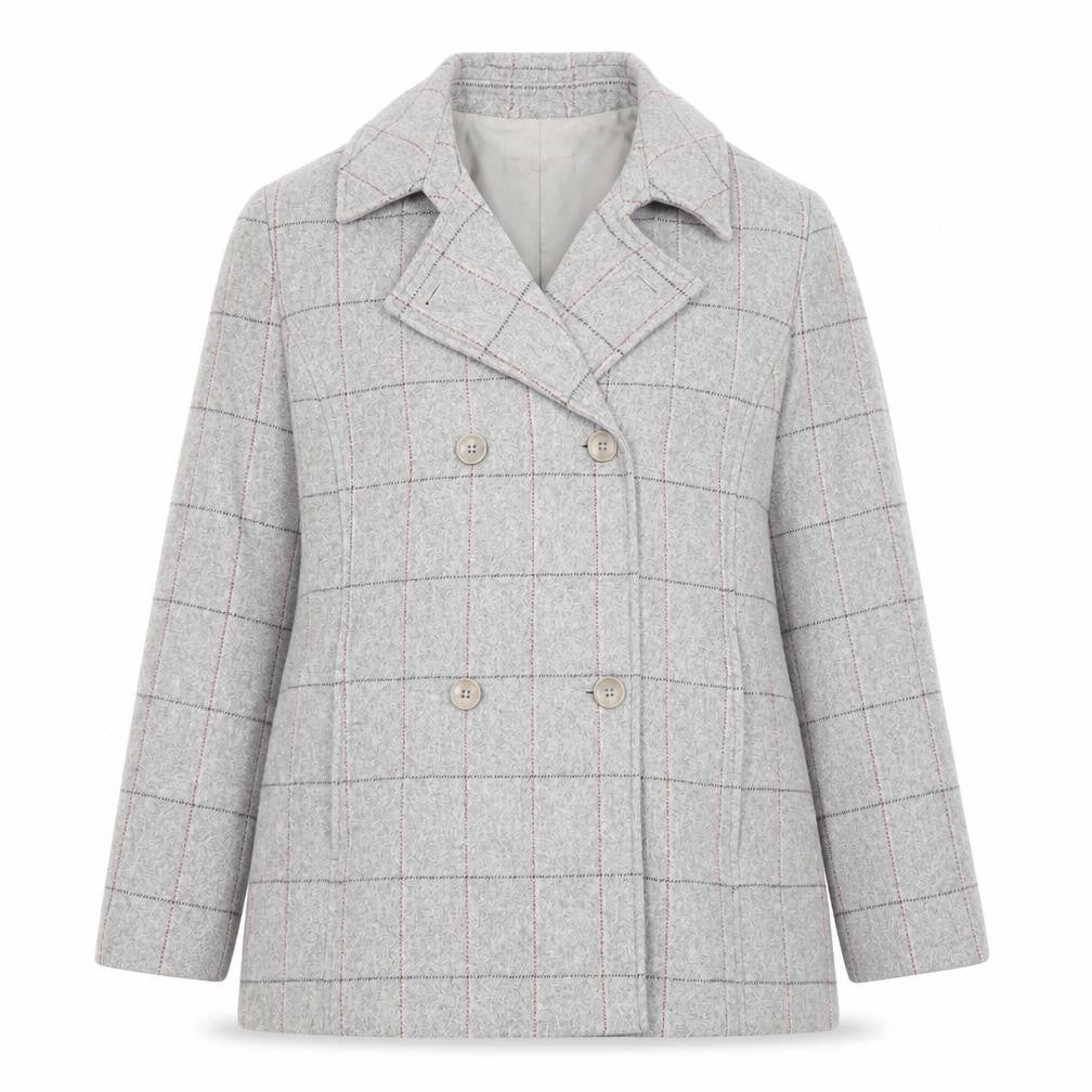 Marks & Spencer Women Grey Check Wool Blend Pea Coat UK 16