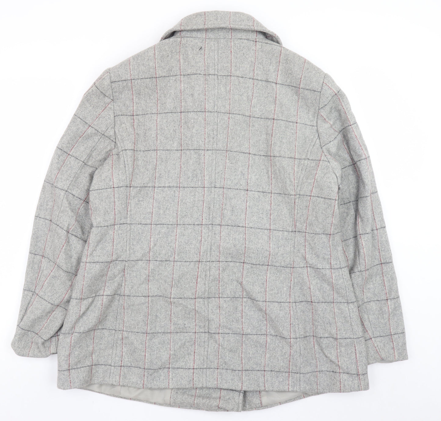 Marks and Spencer Women Grey Check Wool Blend Pea Coat UK 16
